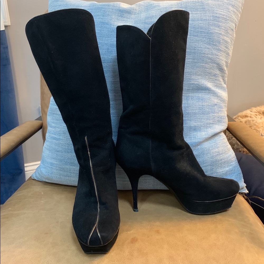 YSL Black Suede Tribute Platform Boots - Sz 41/11